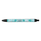 Blauwgroen schildpad roze Star Pattern Monogram Zwarte Inkt Pen (Voorkant)
