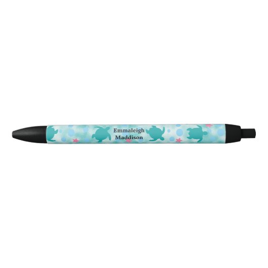 Blauwgroen schildpad roze Star Pattern Monogram Zwarte Inkt Pen (Voorkant)