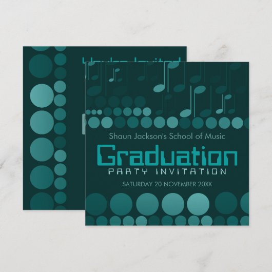 Blauwgroen School of Music Afstuderen uitnodiging (Voorkant / Achterkant)