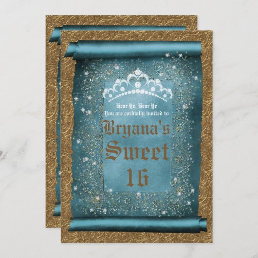 Blauwgroen Schuif- en gouddiamant Tiara Scroll Par Kaart (Voorkant / Achterkant)