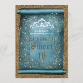 Blauwgroen Schuif- en gouddiamant Tiara Scroll Par Kaart