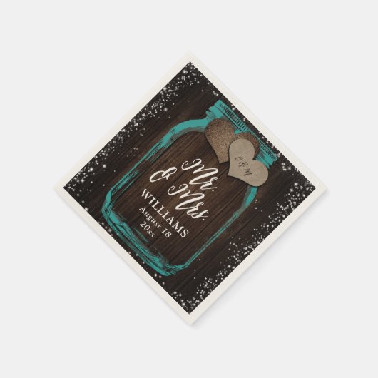 Blauwgroen Schuur Hout Mason Jar Rustic Mr & Mrs W Servet (Hoek)