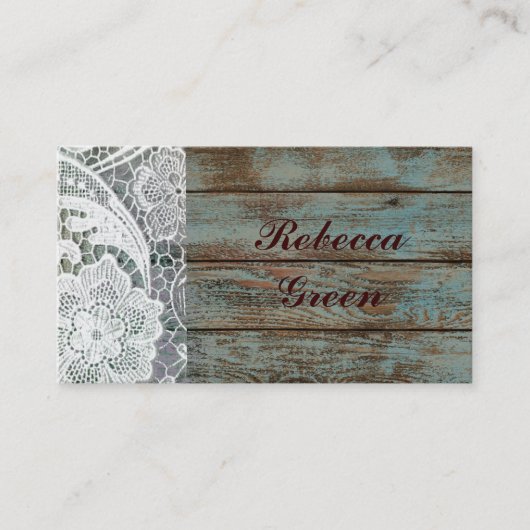 blauwgroen schuurhout, bijtende witte kant visitekaartje (Voorkant)