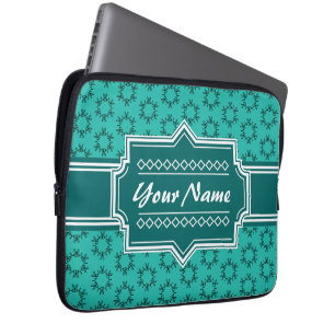 Blauwgroen Scribble Hand Hrawn Floral Speciaal Laptop Sleeve