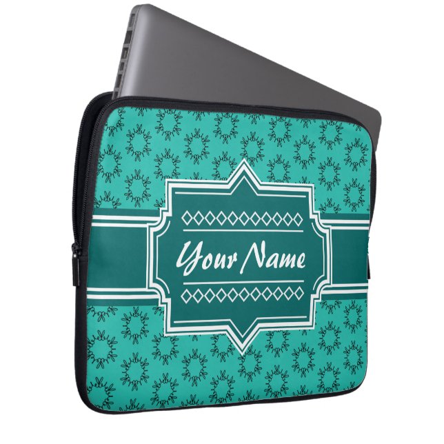 Blauwgroen Scribble Hand Hrawn Floral Speciaal Laptop Sleeve (Voorkant Rechts)