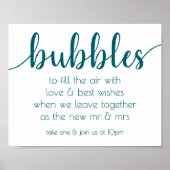 Blauwgroen script | Aqua Bubble Wedding Send Favor Poster (Voorkant)