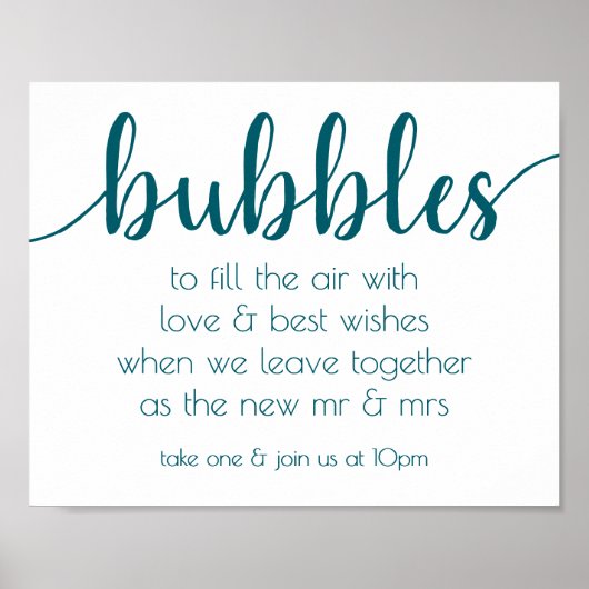Blauwgroen script | Aqua Bubble Wedding Send Favor Poster (Voorkant)