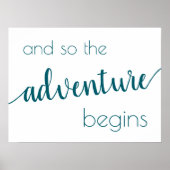 Blauwgroen script | Aqua Flourish Adventure begint Poster (Voorkant)
