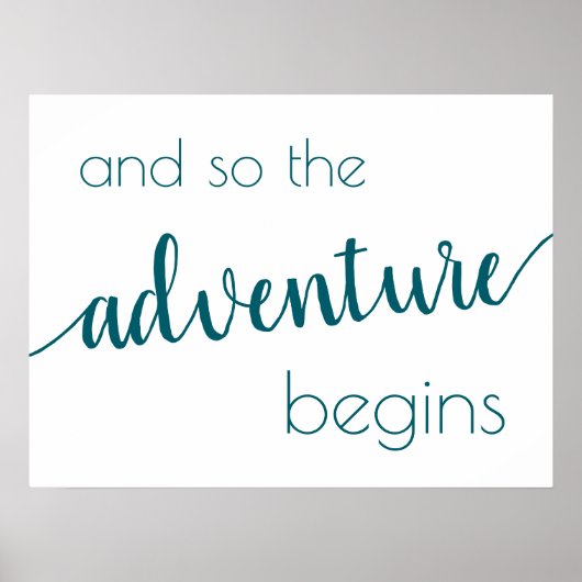 Blauwgroen script | Aqua Flourish Adventure begint Poster (Voorkant)