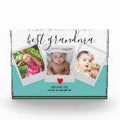 Blauwgroen script BEST GRANDMA Cute Moderne Custom Fotoblokken (Voorkant)