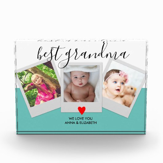 Blauwgroen script BEST GRANDMA Cute Moderne Custom Fotoblokken (Voorkant)