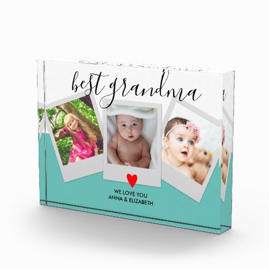 Blauwgroen script BEST GRANDMA Cute Moderne Custom Fotoblokken (Rechts)