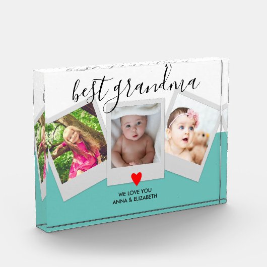 Blauwgroen script BEST GRANDMA Cute Moderne Custom Fotoblokken (Links)