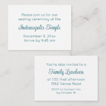 Blauwgroen Script Temple Sealing & Meal Invitation