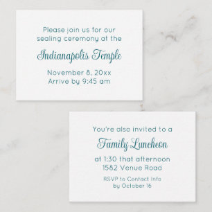 Blauwgroen Script Temple Sealing & Meal Invitation Informatiekaartje