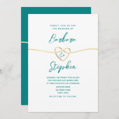 Blauwgroen scriptminimalistische bruiloft kaart (Voorkant / Achterkant)