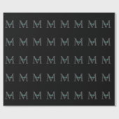 Blauwgroen scriptnaam Groot grijs monogram op zwar Cadeaupapier (Vlak)