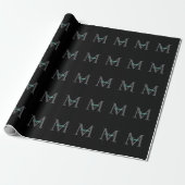 Blauwgroen scriptnaam Groot grijs monogram op zwar Cadeaupapier (Uitgerold)