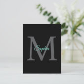 Blauwgroen scriptnaam Groot grijs monogram zwart b Feestdagenkaart (Staand voorkant)