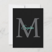 Blauwgroen scriptnaam Groot grijs monogram zwart b Feestdagenkaart (Voorkant)