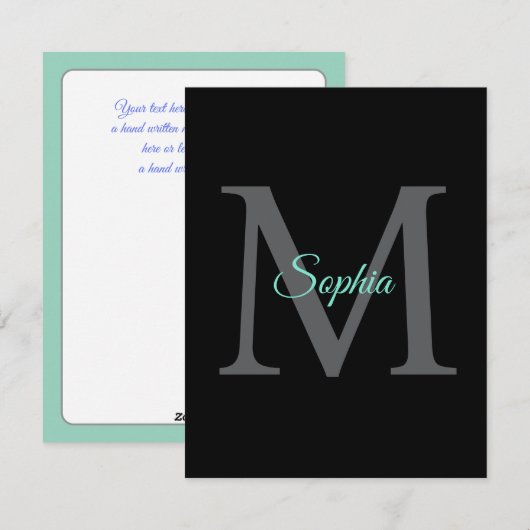 Blauwgroen scriptnaam Groot grijs monogram zwart b Feestdagenkaart (Voorkant / Achterkant)