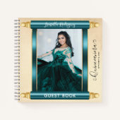 Blauwgroen Scroll Photo Budget Quinceañera Gastenb Notitieboek (Voorkant)