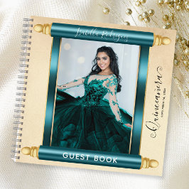 Blauwgroen Scroll Photo Budget Quinceañera Gastenb Notitieboek