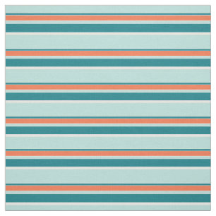 Blauwgroen Seafoam Green Oranje White Stripes Patt Stof