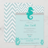 Blauwgroen Seahorse Beach Thema Baby shower Uitnod Kaart (Voorkant / Achterkant)