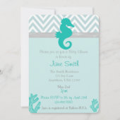 Blauwgroen Seahorse Beach Thema Baby shower Uitnod Kaart (Voorkant)
