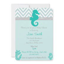Blauwgroen Seahorse Beach Thema Baby shower Uitnod