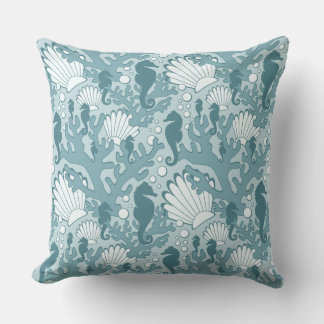 Blauwgroen Seahorse Garden Large Print Sierkussen