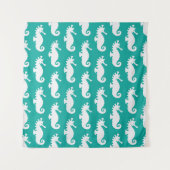 Blauwgroen Seahorse Patroon Wandkleed (Voorkant (horizontaal))