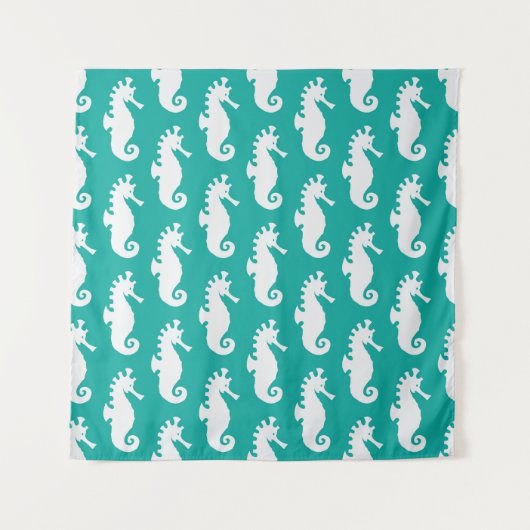 Blauwgroen Seahorse Patroon Wandkleed (Voorkant (horizontaal))