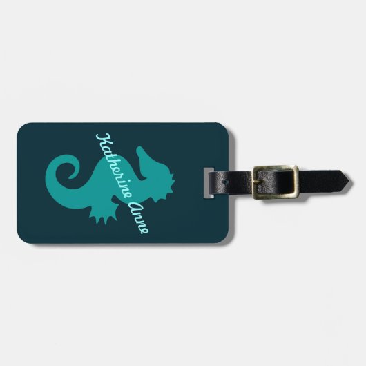 Blauwgroen Seahorse Personalized Bagagelabel (Voorkant horizontaal)