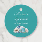Blauwgroen Seashells en Pearls Quinceanera Party F Bedankjes Labels (Achterkant)