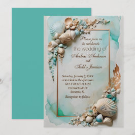 Blauwgroen Seaside Seashell bruiloft Kaart