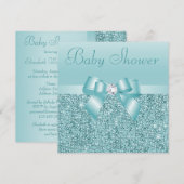 Blauwgroen Sequins, Baby shower met zwoerd en diam Kaart (Voorkant / Achterkant)