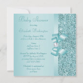 Blauwgroen Sequins, Baby shower met zwoerd en diam Kaart (Achterkant)