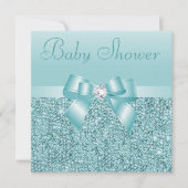 Blauwgroen Sequins, Baby shower met zwoerd en diam Kaart (Voorkant)
