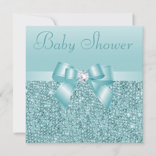 Blauwgroen Sequins, Baby shower met zwoerd en diam Kaart (Voorkant)