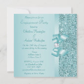 Blauwgroen Sequins, Bow & Diamond Engagement Party Kaart (Achterkant)