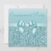 Blauwgroen Sequins, Bow & Diamond Engagement Party Kaart (Voorkant)