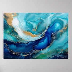 Blauwgroen sereniteit kobalt en groene oceanische  poster