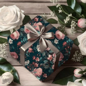 Blauwgroen sereniteit met roze rozentuin cadeaupapier