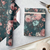 Blauwgroen sereniteit met roze rozentuin cadeaupapier
