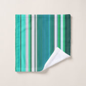Blauwgroen set handdoekjes voor stripes bad handdoek (Wasdoekje)
