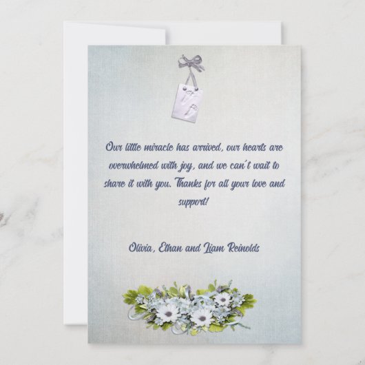 Blauwgroen Shabby Style Baby Flat Announding Kaart (Achterkant)