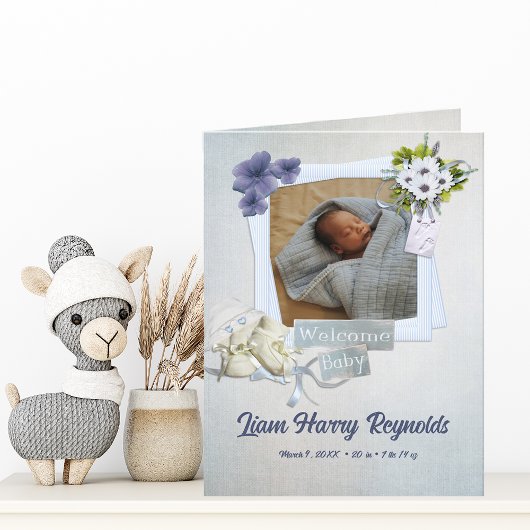 Blauwgroen Shabby Style Baby Flat Announding Kaart