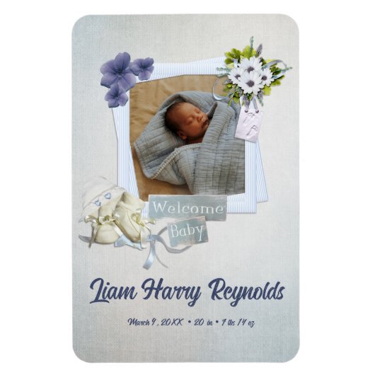 Blauwgroen Shabby Style-Baby Magneet (Verticaal)